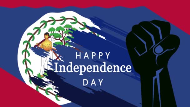 Feliz Dia Independência Belize Com Punhos Levantados Motion Design Setembro — Vídeo de Stock