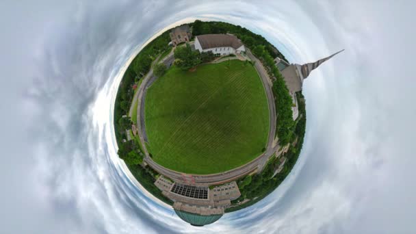 Malutka Planeta 360 Widok Los Świątyni Syjonu Kościołami Niepodległości Missouri — Wideo stockowe