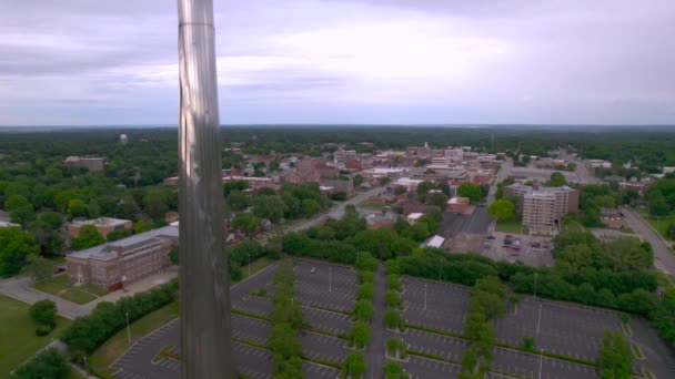 Close Spire Temple Blinking Light Independence Missouri Church Christ Community — Stock Video