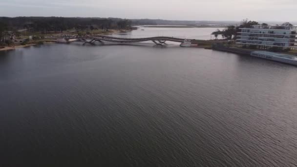 Flygdrönare Skott Maldonadobron Stressad Band Bro Som Förbinder Städerna Punta — Stockvideo