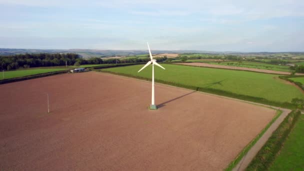 Wind Turbine Long Shadow Devon Fields Contryside — Stock Video