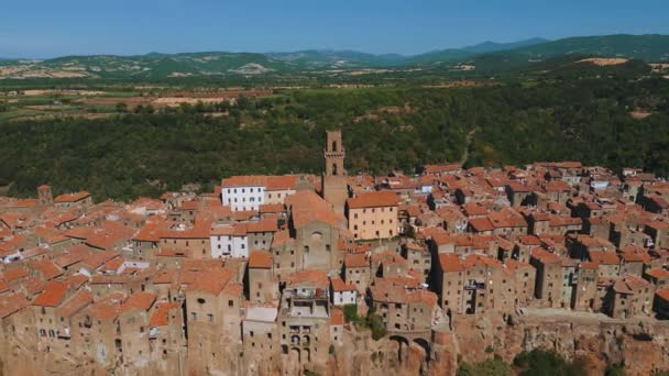 Berömda Toscana Stad Pitigliano Byggd Etruskiska Tufa Stenar Med Gamla — Stockvideo