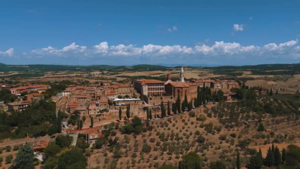 Volando Alrededor Pienza Una Famosa Ciudad Medieval Toscana Val Orcia — Vídeo de stock