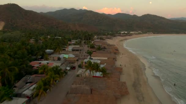 Strand Maruata Michoacan Mexico Tijdens Zonsondergang Luchtfoto Drone — Stockvideo