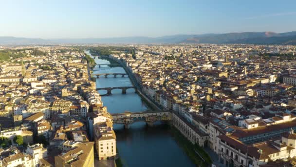 Vue Aérienne Fixe Pont Ponte Vecchio Lever Soleil Dans Capitale — Video