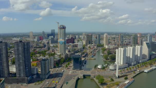 Drone Tournant Autour Quartier Maritime Rotterdam — Video
