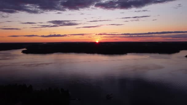 Hoog Statisch Zicht Zonsondergang Zweedse Archipel Stilstaand Water — Stockvideo