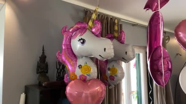 Doğum Günü Için Güzel Bir Gül Unicorn Stili Yaz Tatili — Stok video