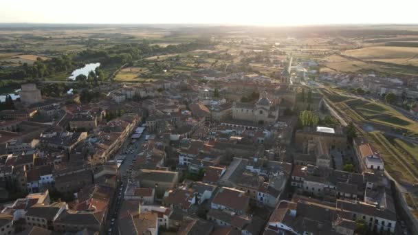 Drone Aereo Colpo Panoramico Contro Sole Sulla Città Vecchia Ciudad — Video Stock