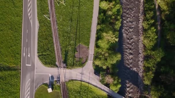 Images Aériennes Drones Vue Haut Vers Bas Route Chemin Fer — Video