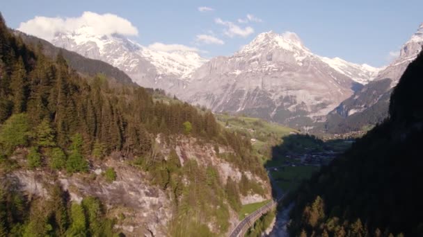 Images Aériennes Drones Poussant Entrée Village Grindelwald Montrant Des Vues — Video