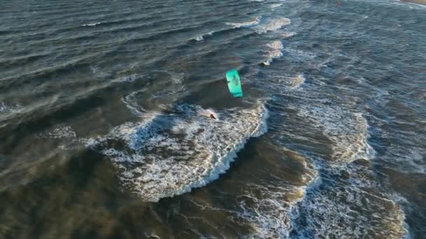 Slow Motion Aerial Drone Shot Kite Boarder — Vídeo de stock