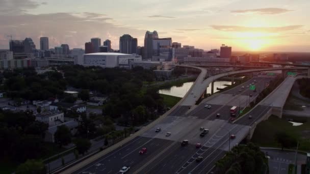 Langzame Pan Drone Shot Van Het Centrum Van Orlando Bij — Stockvideo