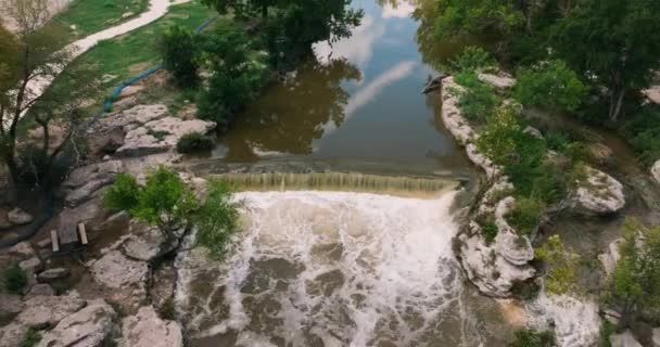 Rock Memorial Park Chisholm Trail Train Bridge Waterway Aerial Drone — Video