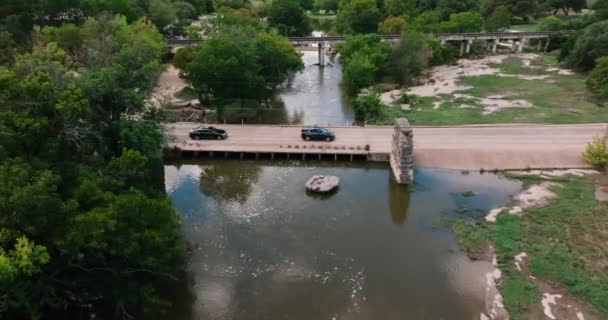 Rock Memorial Park Chisholm Trail Train Bridge Waterway Air Drone — стокове відео