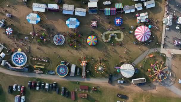 Colorful Carnival Rides Top Aerial Fair Festival Fairgrounds Usa — Stock Video