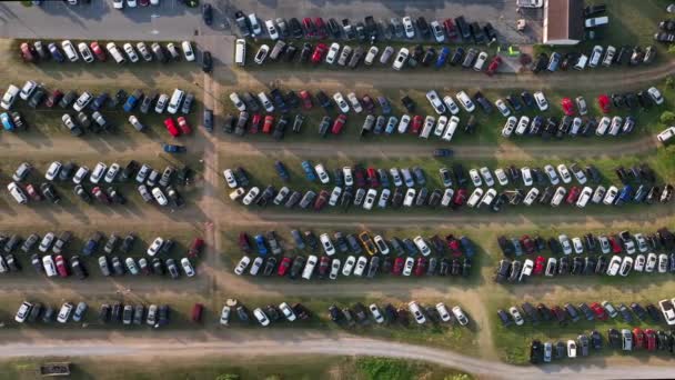 Many Cars Parked Grass Field Large Outdoor Event Gathering Rural — Stock Video