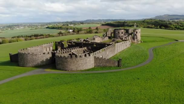 Aerial Shot Orbit Back Downhill Castle Mussenden Temple Ireland — Stock Video