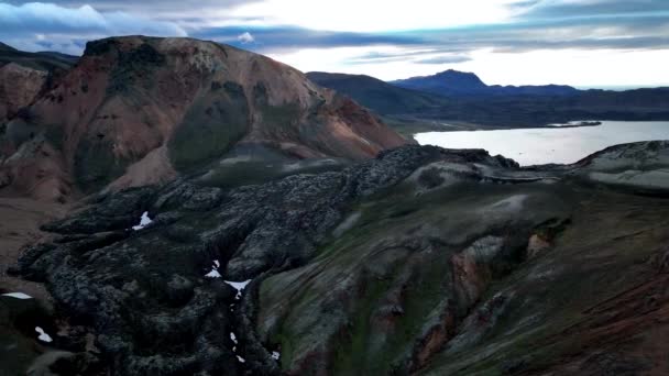 Laugahraun Lava Field Valley Landmannalaugar Fjallabak Természetvédelmi Területen Izland Felföldjein — Stock videók