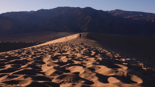 Adult Male Running Slowmotion Camera Top Sand Dune Death Valley — Stock Video