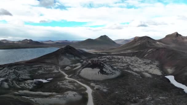 Flying Stutur Crater Frostastadavatn Lake Highlands Iceland Anténa — Stock video