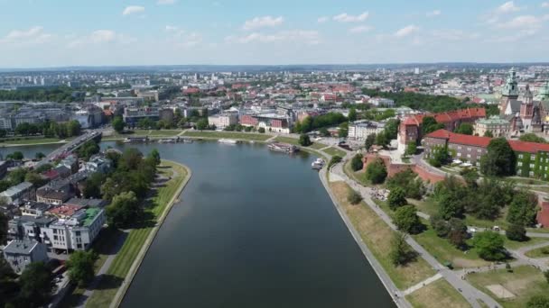Polonya Nın Krakow Kenti Yakınlarındaki Vistula Nehri Nin Üstgeçidi Ortaçağ — Stok video