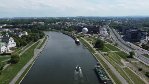 Flyover Del Río Vístula Wisa Cerca Del Centro Ciudad Cracovia — Vídeo de stock