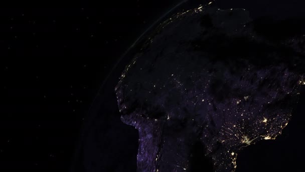 Sudamérica Desde Espacio Con Luces Nocturnas Ciudad Brasil Chile Perú — Vídeo de stock