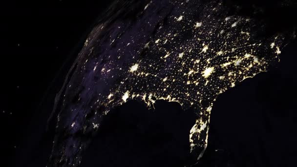 Desde Espacio Con Luces Ciudad Noche Brillante Costa Este Amanecer — Vídeos de Stock