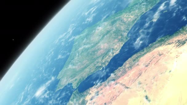 Spanje Europa Vanuit Ruimte Als Camera Draait Met Sterren Achtergrond — Stockvideo