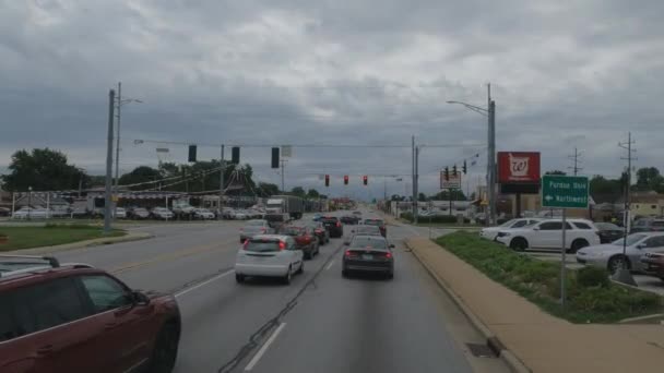 Caminhão Pov Condução Paragem Semáforo Vermelho Chicago Illinois — Vídeo de Stock