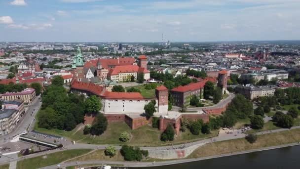 Wawel Királyi Kastély Átrepülése Vistula Wisa Folyón Krakkó Lengyelország Lengyel — Stock videók