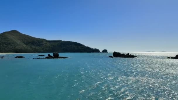 Aerial Flies Low Two Jagged Reefs Cape Hillsborough Queensland — Stock Video