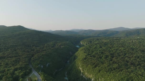 Aerial Shot Plitvice Lake National Park Chorwacji Europa — Wideo stockowe