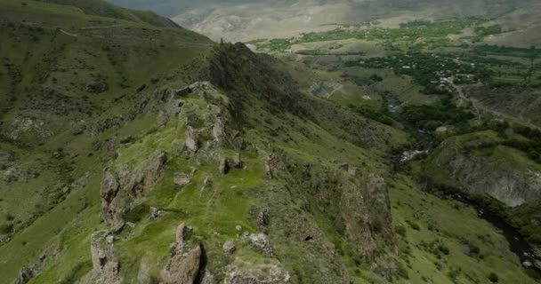 Dramatická Krajina Pevnosti Tmogvi Řeky Kura Kavkaze Horách Gruzie Výstřel — Stock video