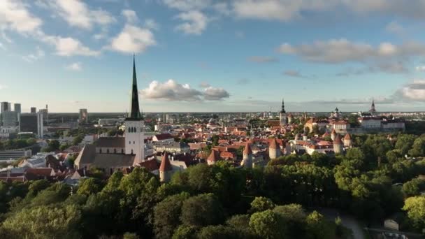 Bella Vista Aerea Del Centro Storico Tallinn Con Chiesa Sant — Video Stock