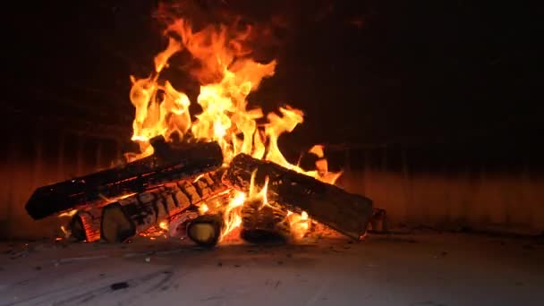 Close Grande Fogo Quente Madeira Dentro Forno Pizza Caseiro — Vídeo de Stock