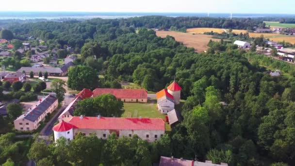 Luchtfoto Van Alsunga Village Zomer Met City Panorama Livonian Order — Stockvideo