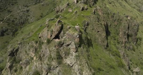 Antike Ruinen Der Festung Tmogvi Den Schluchten Kura Fluss Samzche — Stockvideo