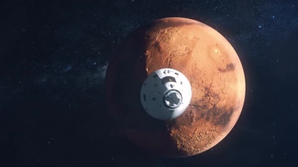 Nava Spațială Care Zboară Dincolo Cameră Apropie Planeta Roșie Marte — Videoclip de stoc
