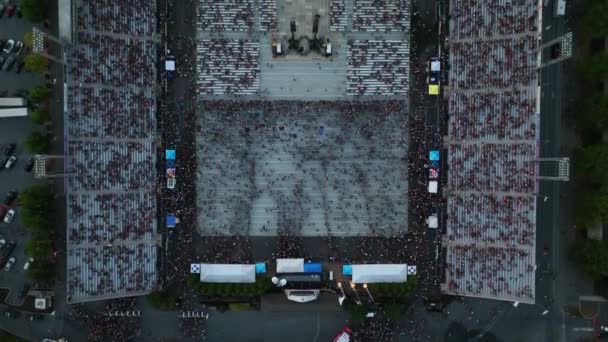 Вид Сверху Концерт Открытом Воздухе Люди Собирались Трибунах Трибунах Тема — стоковое видео