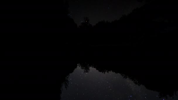 Dramatic Milky Way Time Lapse Reflection Lake Forest — Stock Video