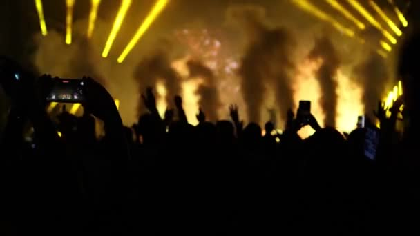 フィナーレを手にしたすべての人が興奮するコンサートの参加者 栄光のピロ炎 — ストック動画