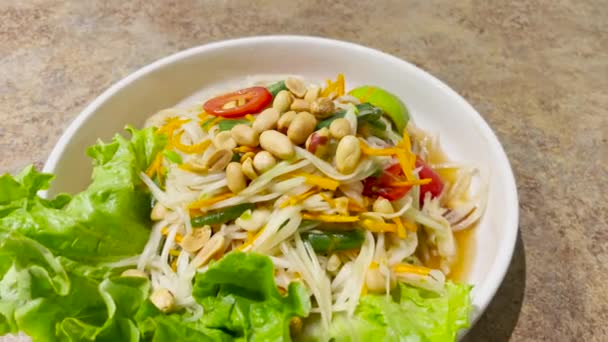 Tajska Sałatka Zielonej Papai Tradycyjna Tajska Sałatka Papai Spożywczej Przygotowana — Wideo stockowe