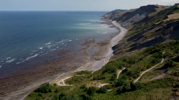Vista Aérea País Basco Norte Espanha Costa Flysch Praia Paraíso — Vídeo de Stock