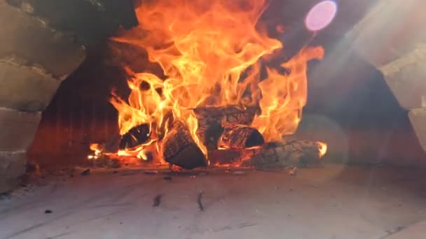 Shot Home Made Pizza Oven Getting Heated Big Fire — Stock Video