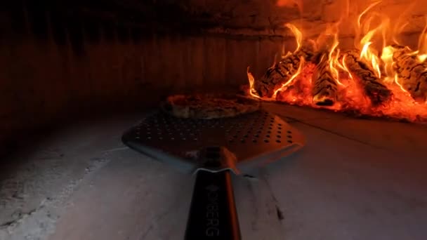 Pizza Perspectiva Tiro Tira Uma Pizza Caseira Dentro Forno Pizza — Vídeo de Stock