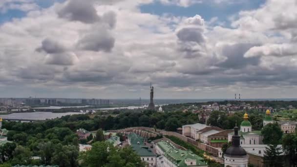 Timelapse Capital Ukraine Kiev Motherland Monument Dnieper River Cloud Day — стокове відео