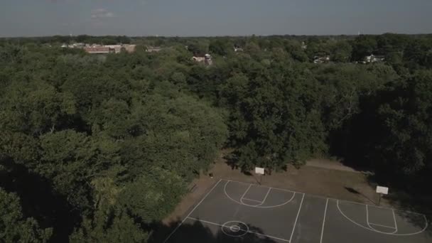 Een Luchtfoto Van Een Leeg Zwart Wit Basketbalveld Een Park — Stockvideo