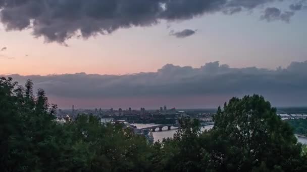 Timelapse Capitale Ukraine Kiev Pendant Coucher Soleil Fleuve Dniepr — Video